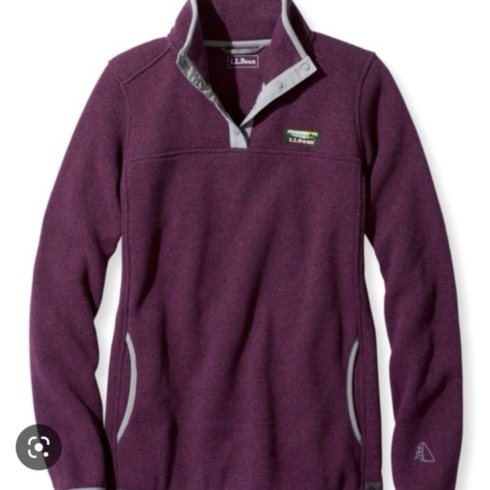 LL Bean Womens Purple Sweater Fleece Pullover 1/4 Snap Size XS Pockets